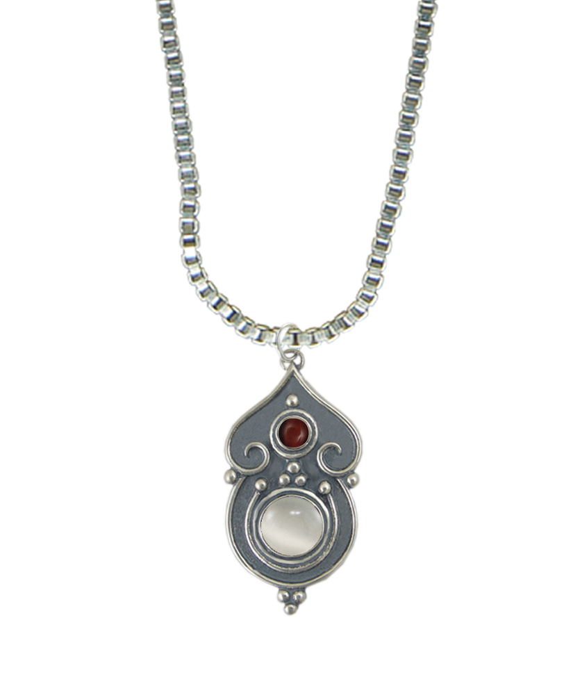 Sterling Silver Necklace White Moonstone And Red Tiger Eye